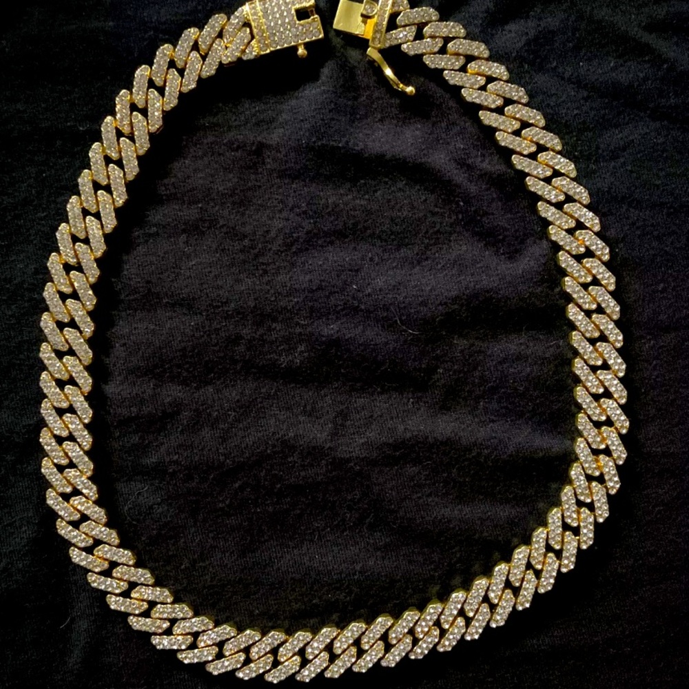 18” Gold 24K Iced Out Diamond Prong Link Chain